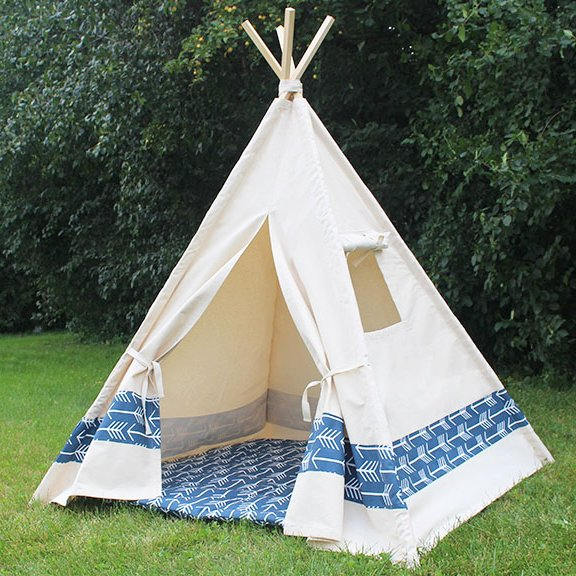 Choose The Stripe Canvas Kids Teepee with Window, Five Sizes, Play Tent Playhouse, Can Include Mat